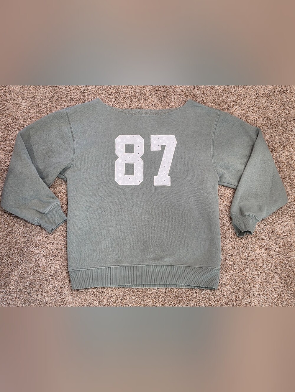 Wild Fable Sage Green "87" Off-The-Shoulder Graphic Sweatshirt - Size Small